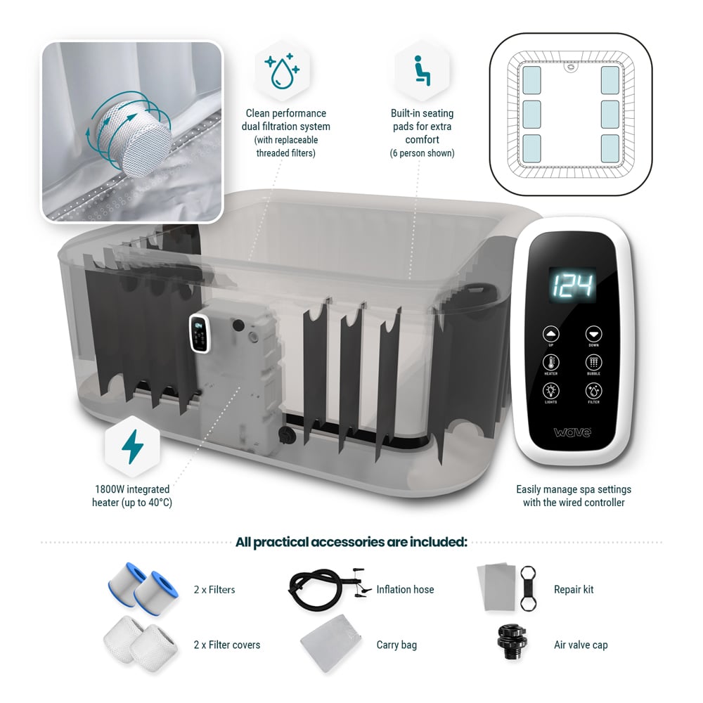 Wave Spas Pacific 4 Person Grey Rattan Square Inflatable Hot Tub with EnergySave Bundle Image 6