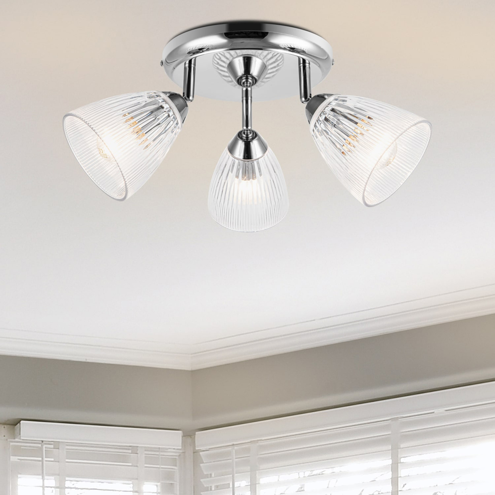 Cosylyte Athella Bathroom 3 Light Modern Ribbed Glass Spotlight Image 2