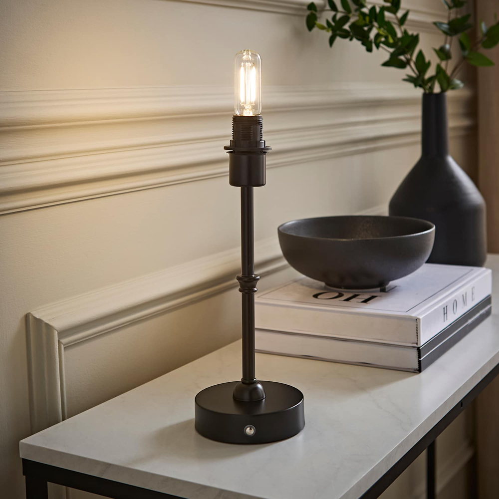 ValueLights Lowe Matte Black Metal Portable Rechargeable Table Lamp Base with Bulb Image 2