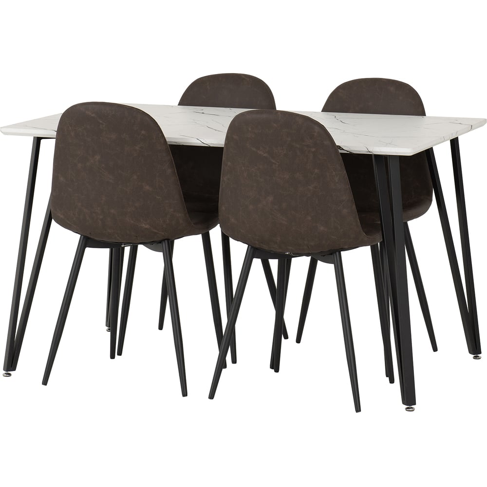 Seconique Marlow and Athens 4 Seater Dining Set White Marble and Brown PU Image 2