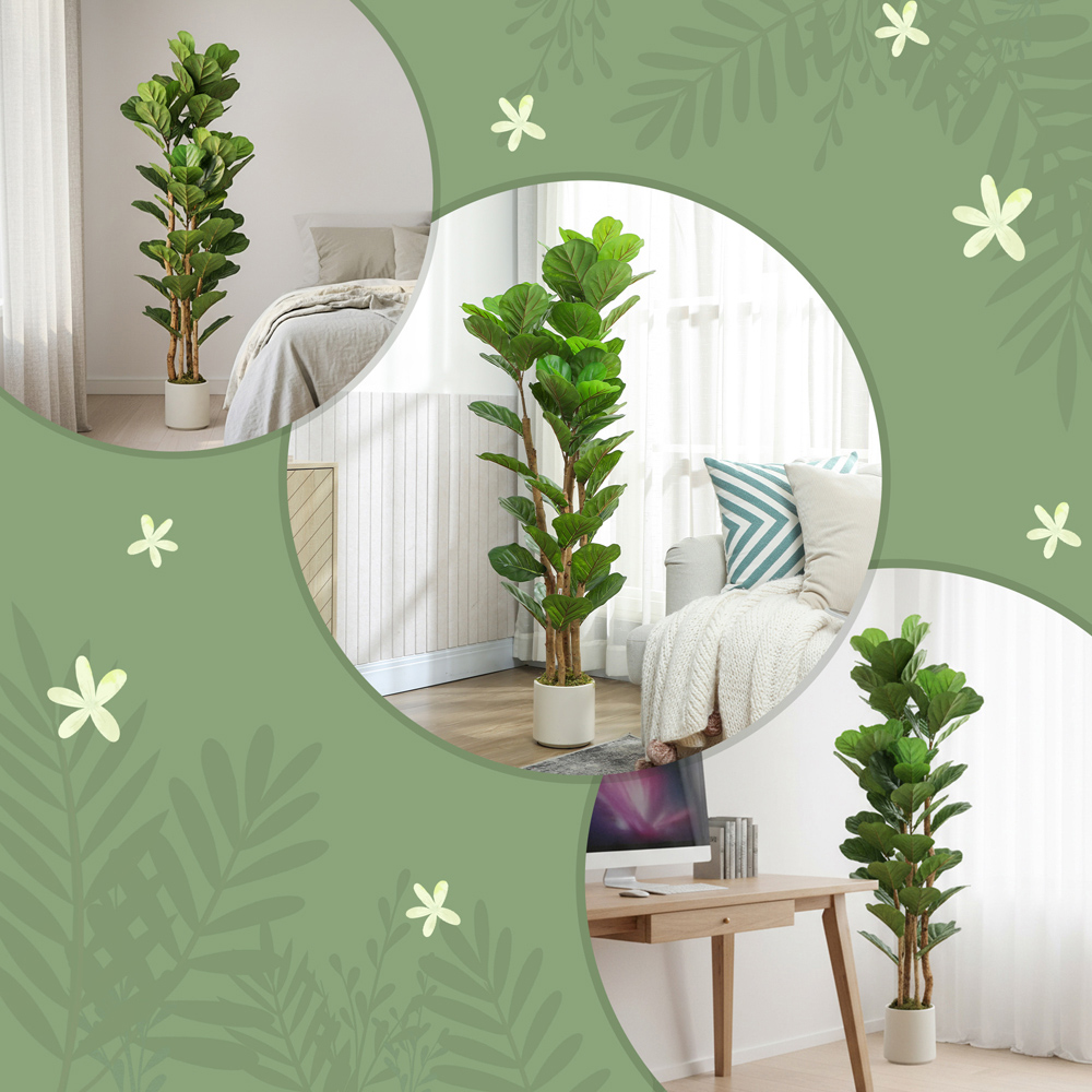 Portland Fiddle Leaf Fig Artificial Tree in Pot with Solid Wood Trunks 5ft Image 8