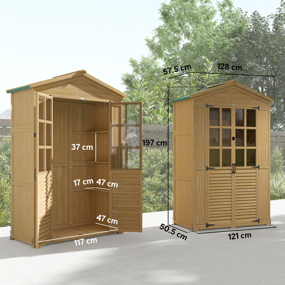 Outsunny 4 x 2ft 3 Shelf Light Brown Apex Garden Storage Shed Image 9