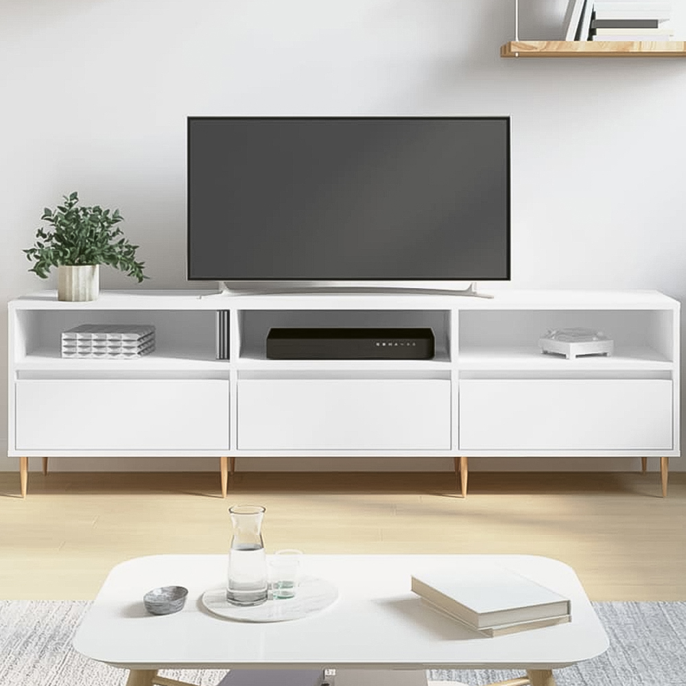 vidaXL 3 Drawer 3 Shelf White TV Cabinet Image 1
