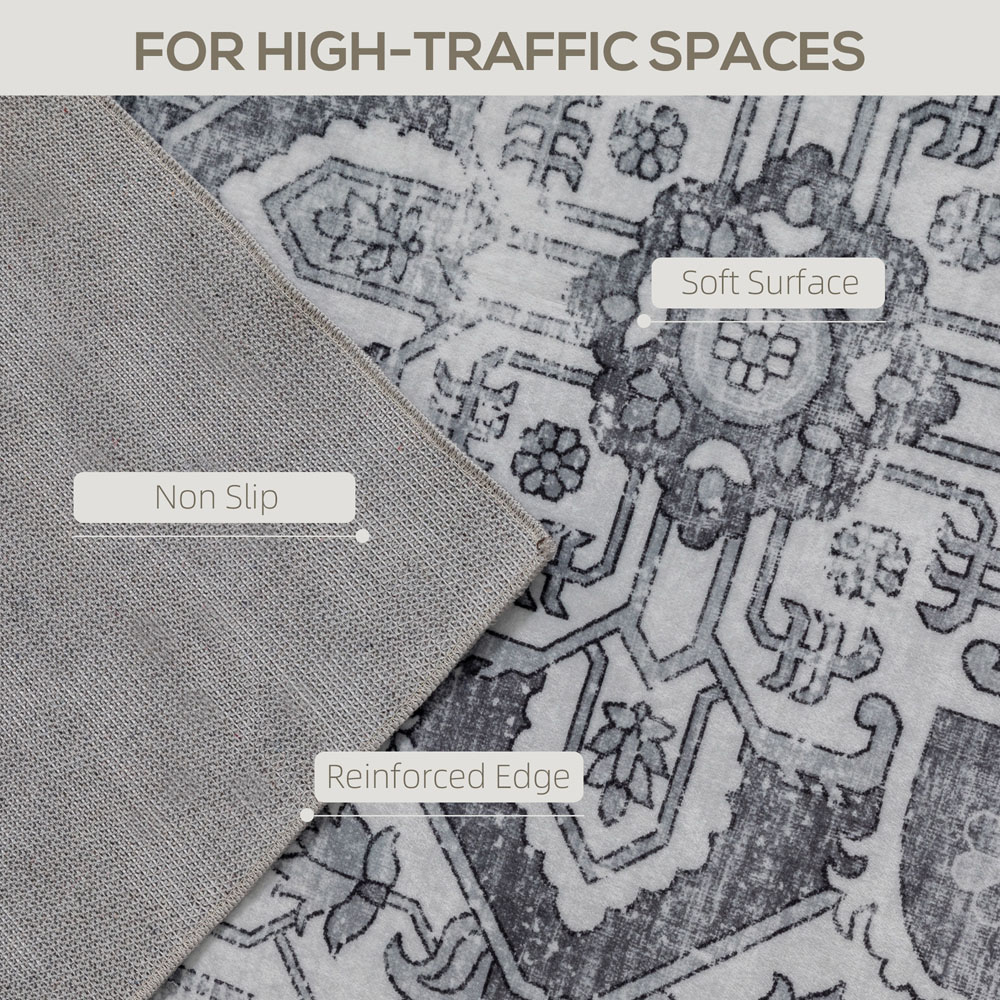 HOMCOM Grey Floral Flannel Non Slip Rug 170 x 120cm Image 8