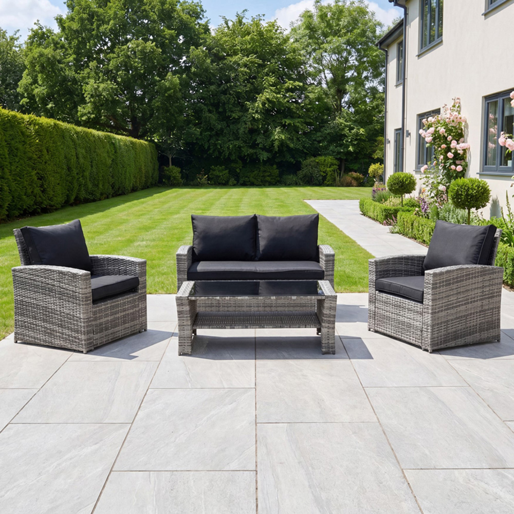 Artemis Home Pallini 4 Seater Black and Grey Rattan Patio Set Image 1