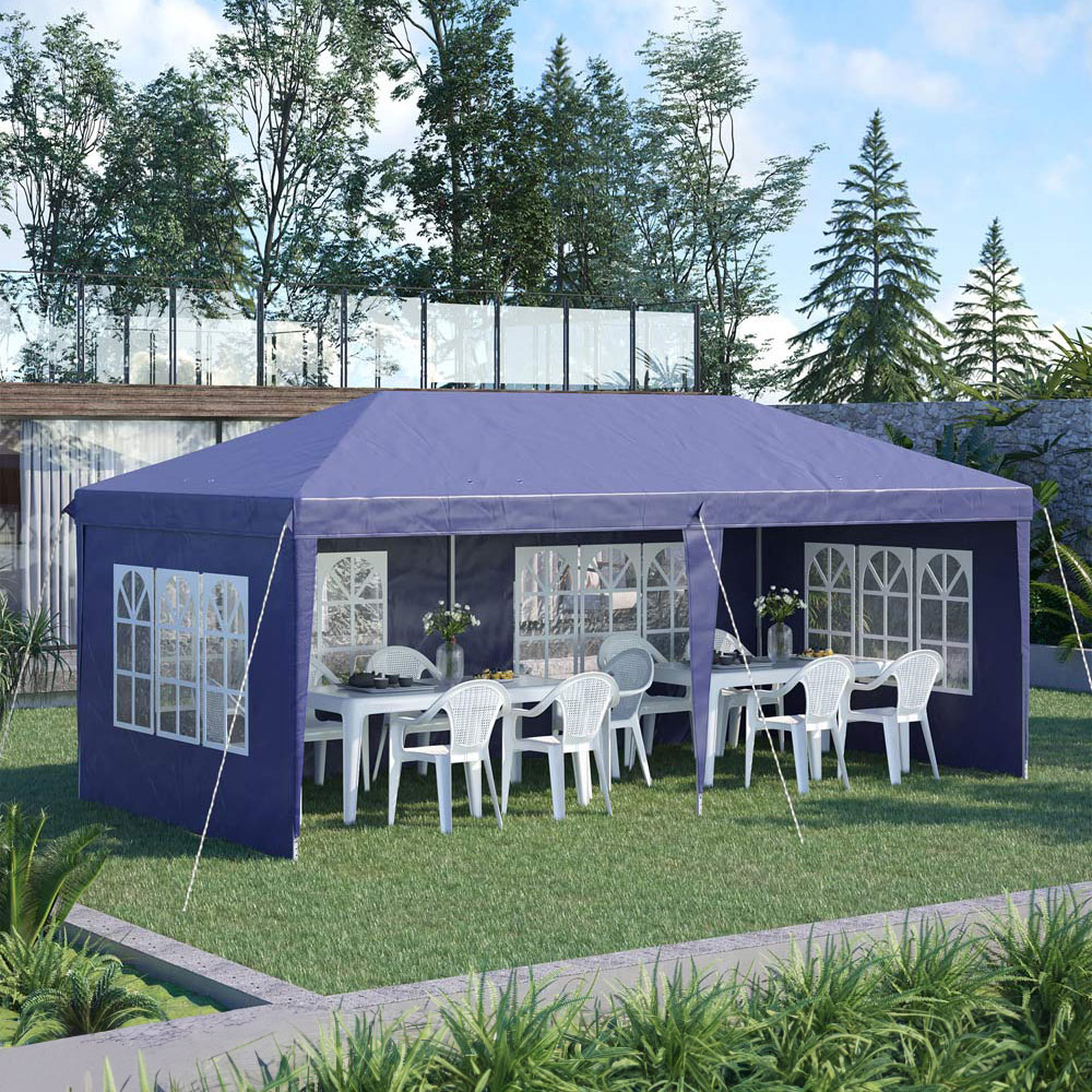 Outsunny 3 x 6m Blue Heavy Duty Gazebo Party Tent with Bag Image 1