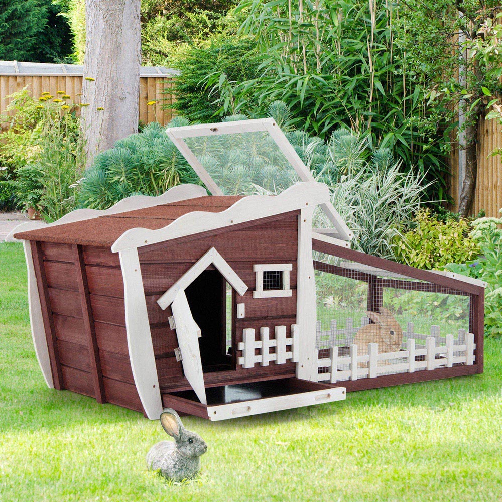 Costway Red Wooden Rabbit Hutch Image 2