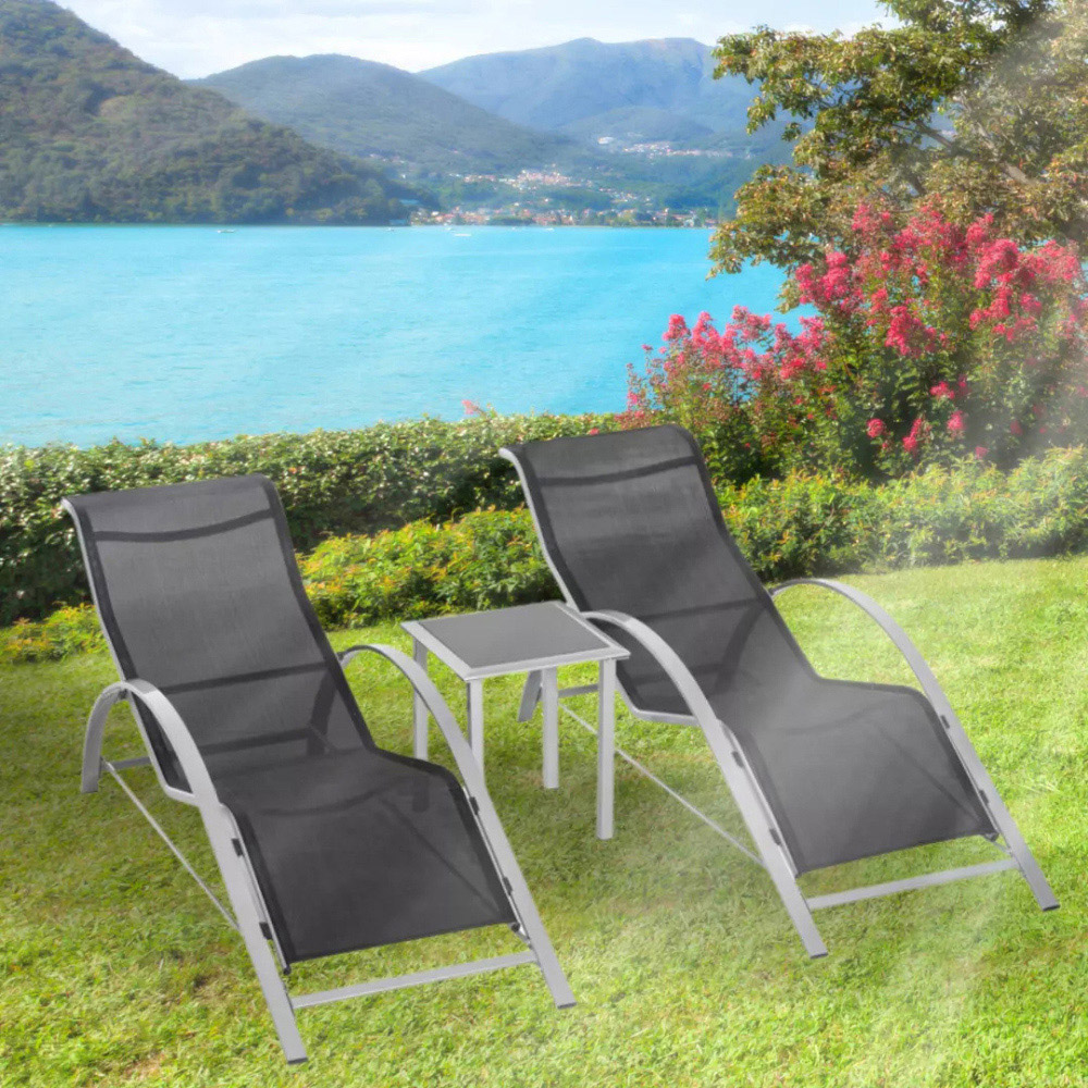 Garden Mile Set of 2 Silver Grey Sun Lounger with Table Image 7