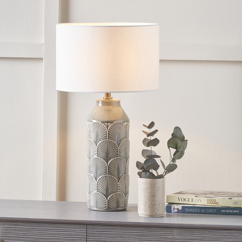 Pacific Lifestyle Bethan Grey Embossed Ceramic Table Lamp Image 2
