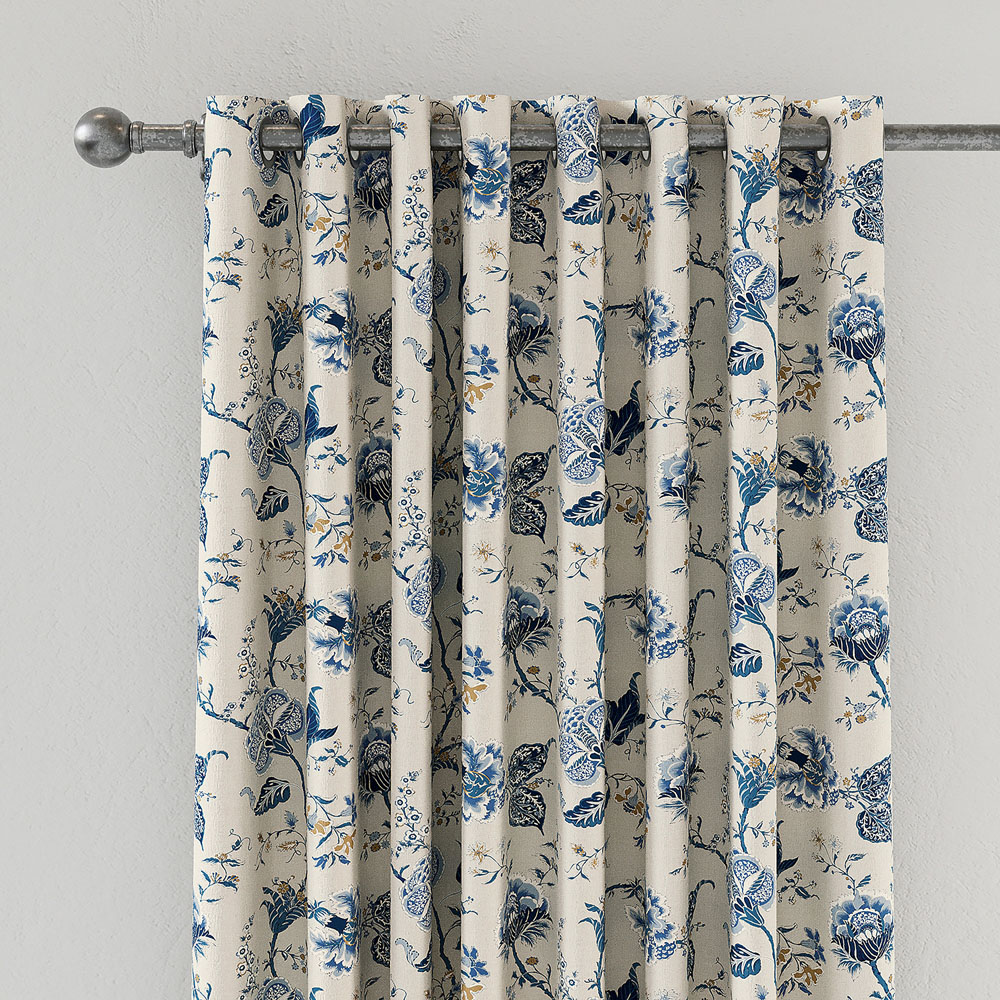 V&A Palampore Trail Blue Lined Blackout Pencil Pleat Curtains 168 x 137cm Image 2