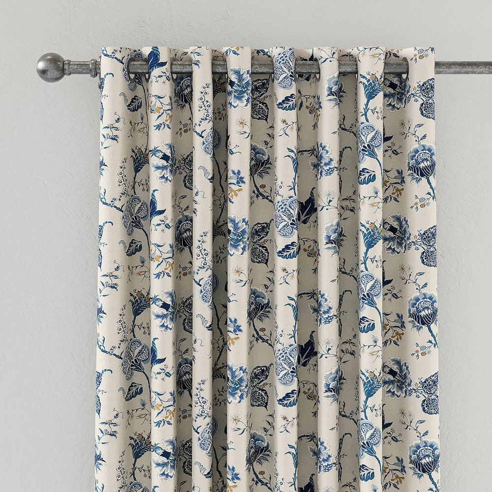 V&A Palampore Trail Blue Lined Blackout Pencil Pleat Curtains 229 x 229cm Image 2