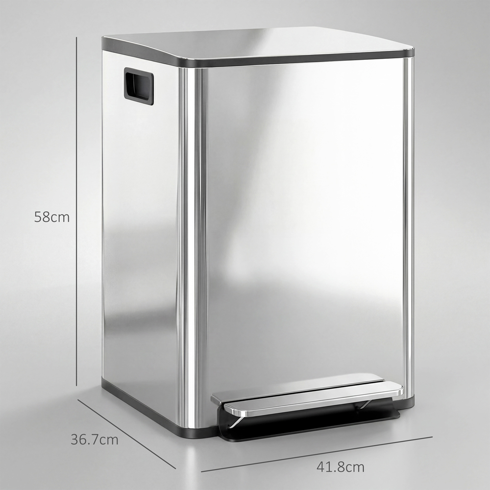 HOMCOM 40L Silver Tone Double Kitchen Pedal Bin with Soft-Close Lid Image 9