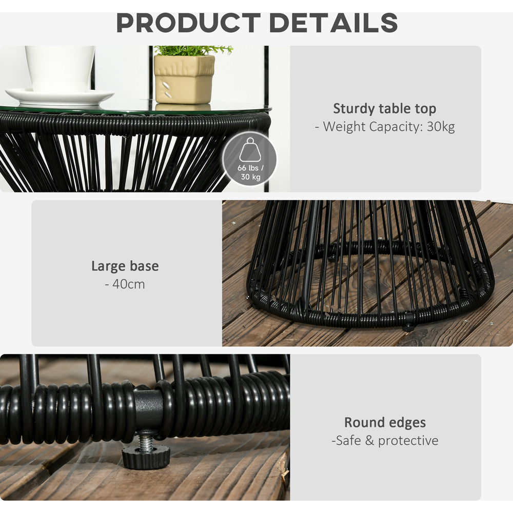 Outsunny Black Rattan Round Coffee Table Image 6