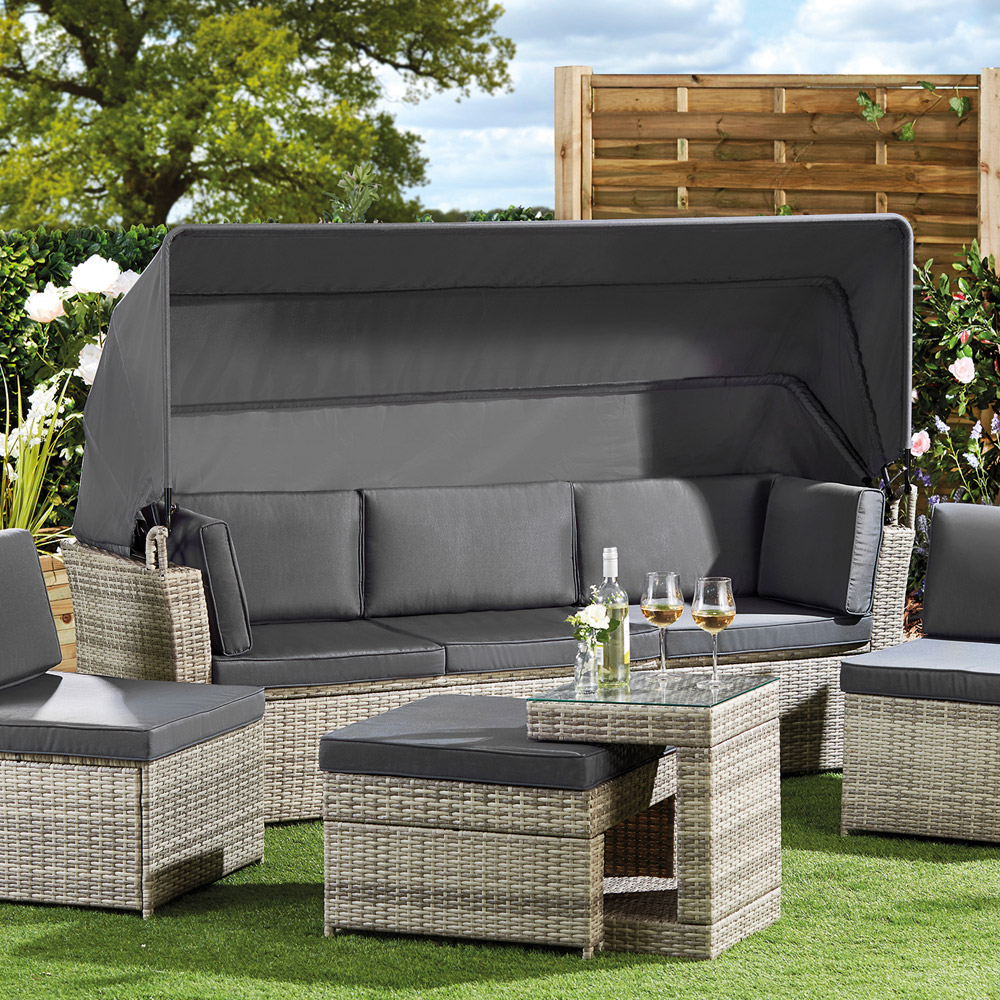 Garden Gear 6 Seater California Rattan Dark Grey Daybed Set with Cover Image 5