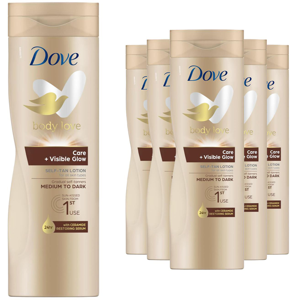 Dove Visible Glow and Care Medium to Dark Self Tan Lotion 400ml 6 Pack Image 1