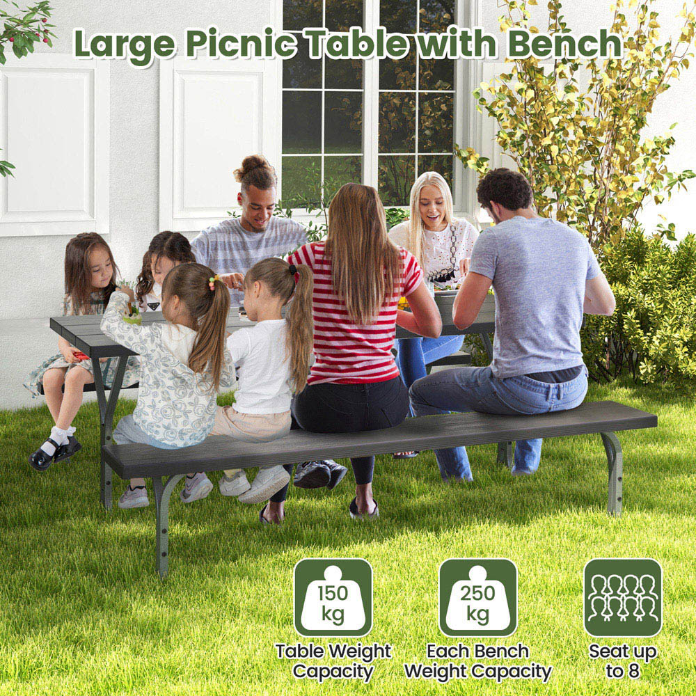 Costway 8 Seater Poolside Black Table and Bench Set Image 5