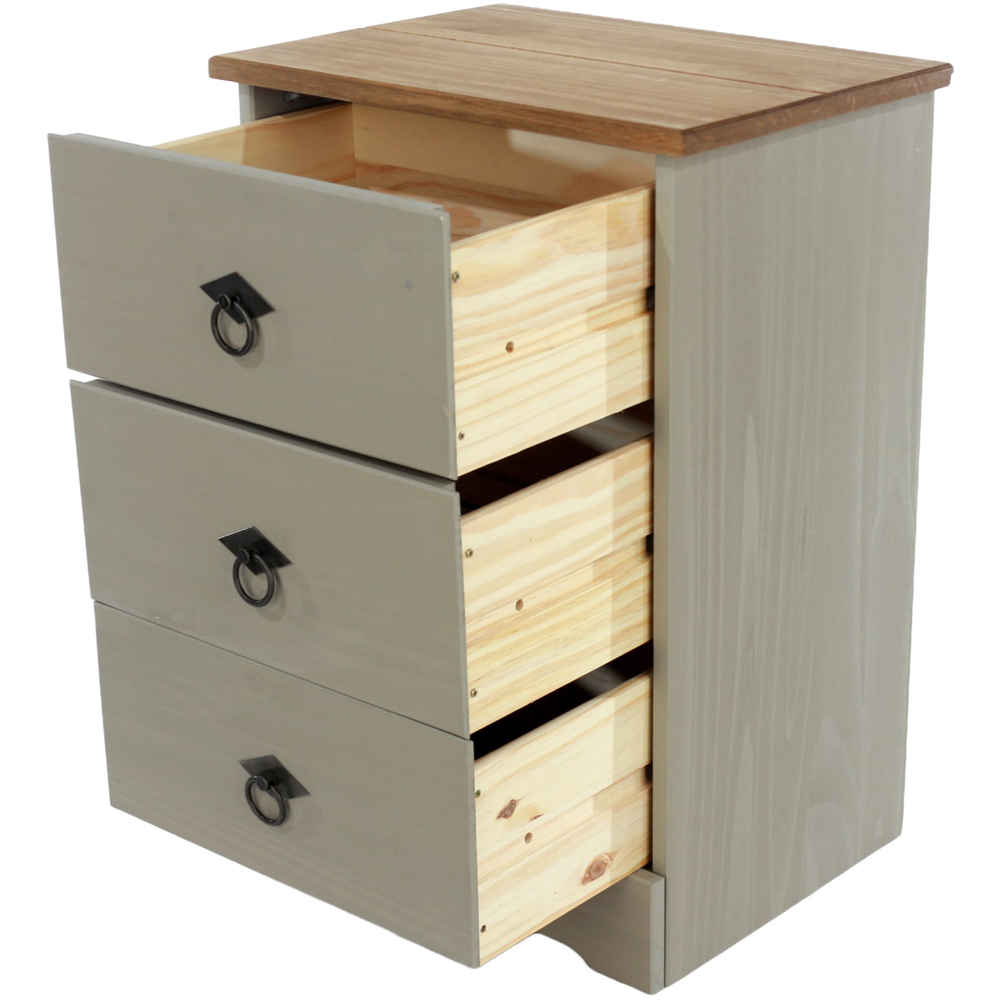 Core Products Corona Classic 3 Drawer Grey Pine Wood Bedside Cabinet Image 3