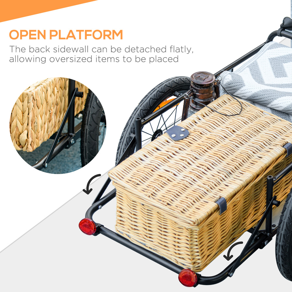 HOMCOM Black Bicycle Trailer with 65L Foldable Storage Box and Pneumatic Tyres Image 5