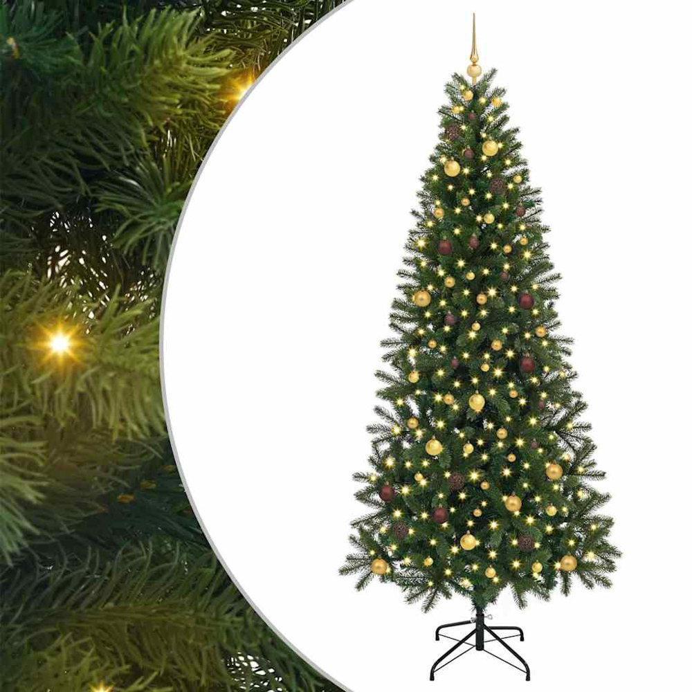 vidaXL Pre-Lit Gold and Bronze Baubles Green Artificial Christmas Tree 8ft Image 2