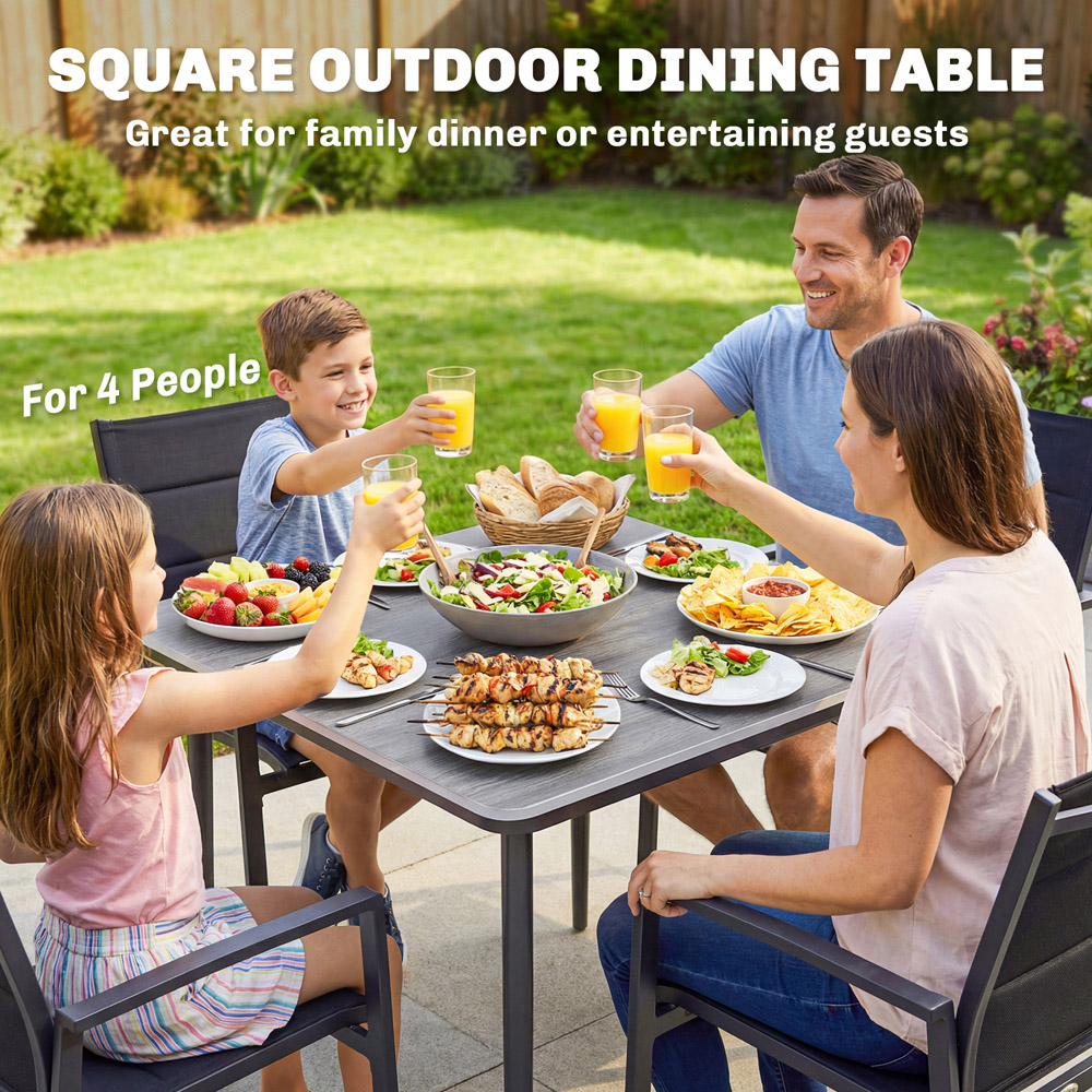 Outsunny 4 Seater Garden Dining Table with Umbrella Hole Light Grey Image 4