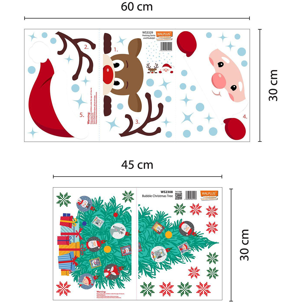 Walplus Peeking Santa and Rudolph with Christmas Tree Self Adhesive Wall Stickers 55 Piece Image 6