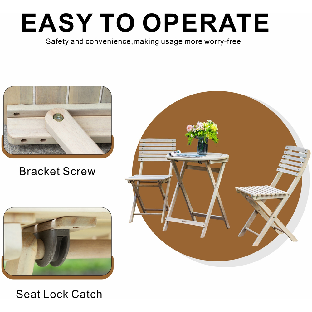 Direct Wicker 2 Seater Sanded Natural Finish Wooden Round Foldable Bistro Set Image 7