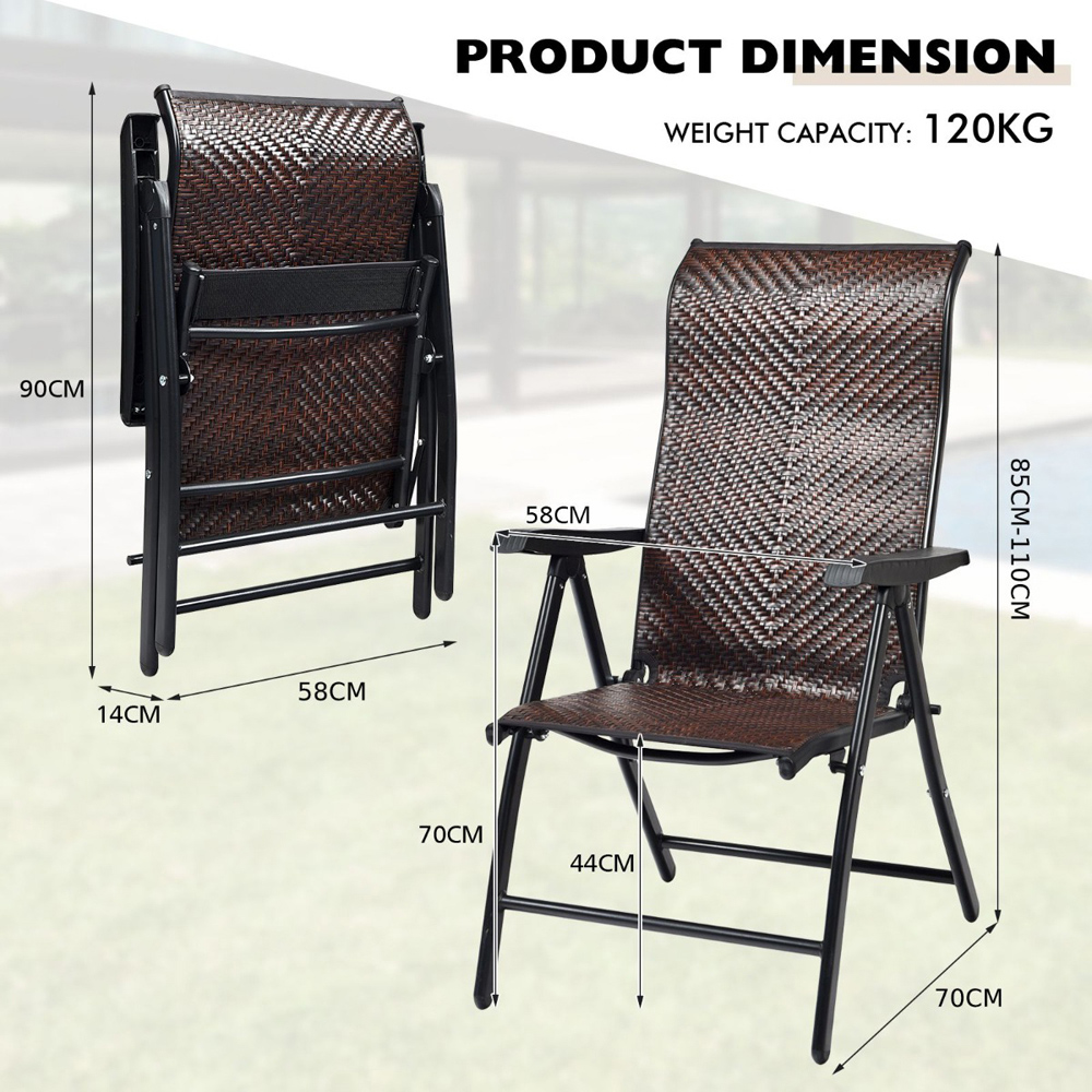 Costway Foldable Rattan Reclining Chair with Widened Armrest Image 9