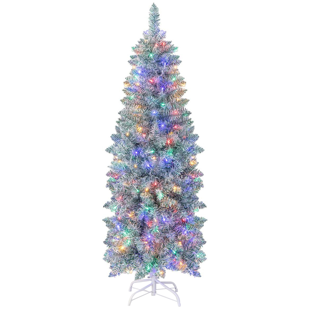 Costway Pre Lit Multicolour Slim Pencil LED Artificial Christmas Tree 5ft Image 1