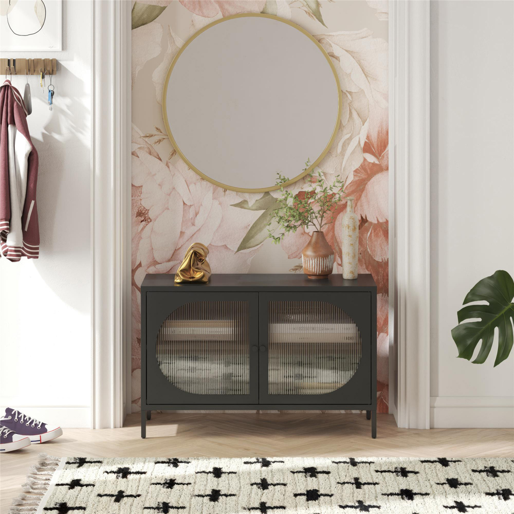 Dorel Luna 2 Door Black Fluted Glass Wide Accent Cabinet Image 9