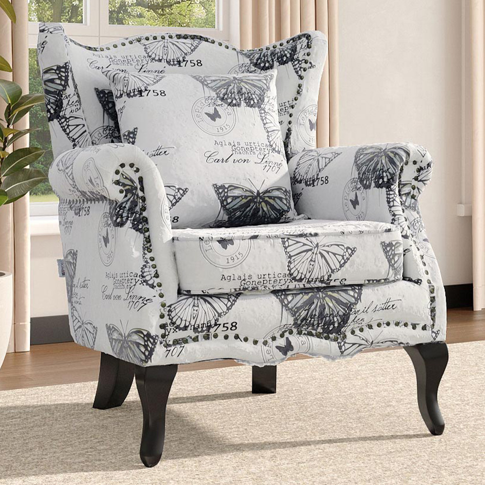 Living and Home Retro Butterfly Velvet Wingback Armchair Image 1