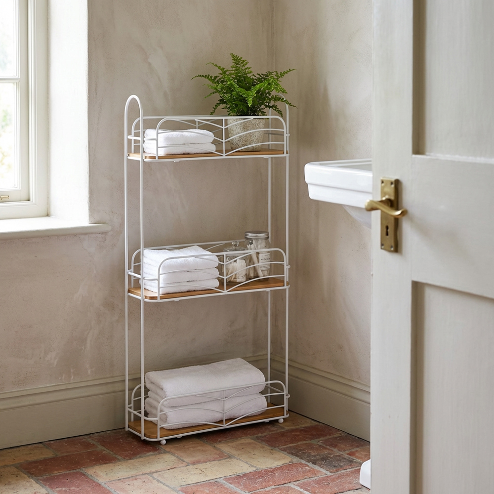 3 Tier Bamboo Rectangle Caddy  - White and Natural Image 7