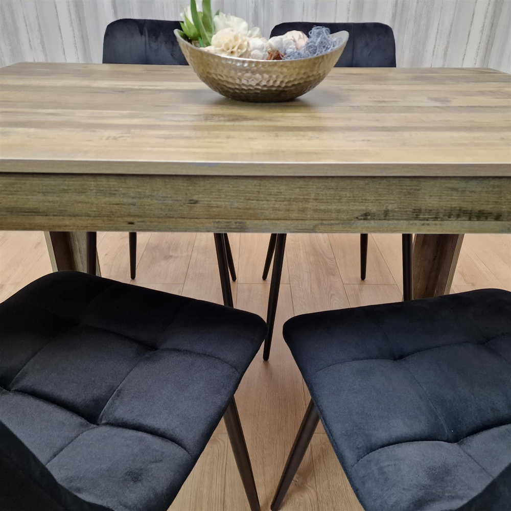 Portland 4 Seater Velvet Dining Set Wood Effect and Black Image 4