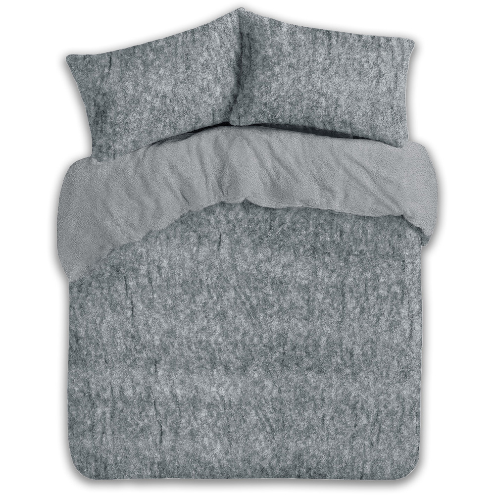 Velosso Double Charcoal Marl-Effect Teddy Fleece Duvet Cover Set Image 2
