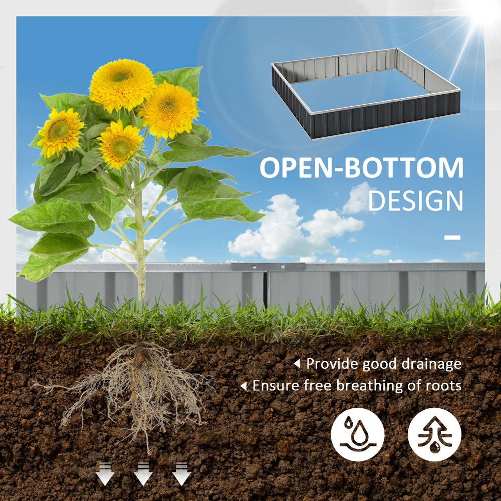 Outsunny Black Metal Raised Garden Bed Planter with Gloves 258 x 90cm Image 4