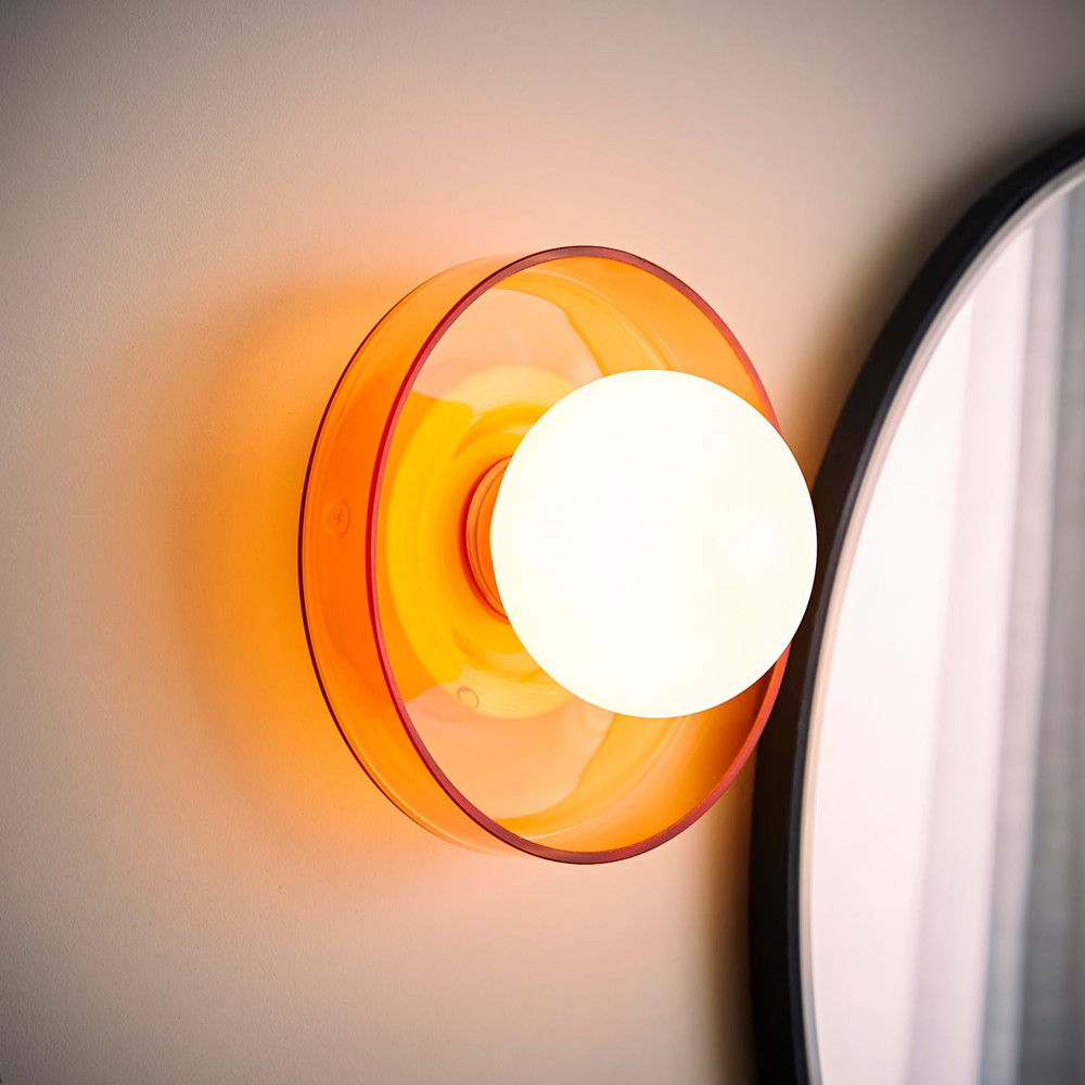 ValueLights Newbury Amber Glass Shade Flush Wall Light with Bulb Image 6