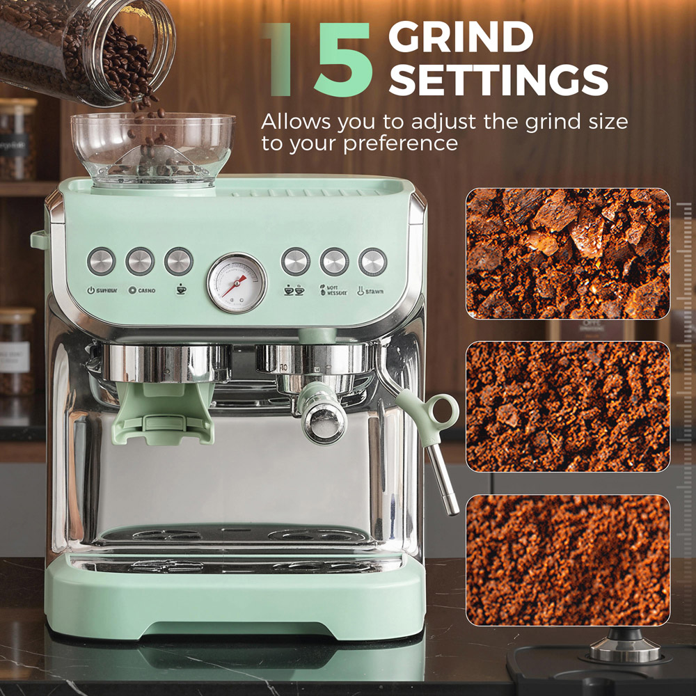 HOMCOM Bean to Cup 800-197V70LN Light Green Coffee Machine with Integrated Bean Grinder Image 7