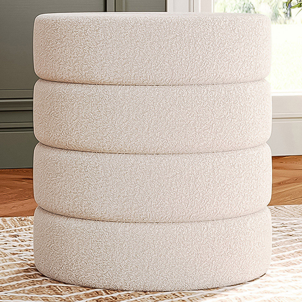Living and Home White Round Channel Upholstered Stool Image 1