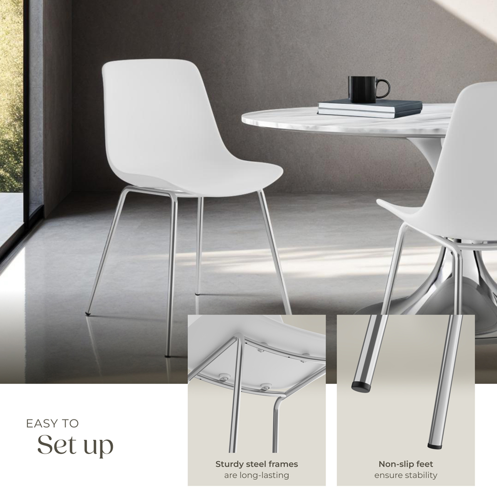 tectake Mave Set of 6 White and Chrome Dining Chair Image 4