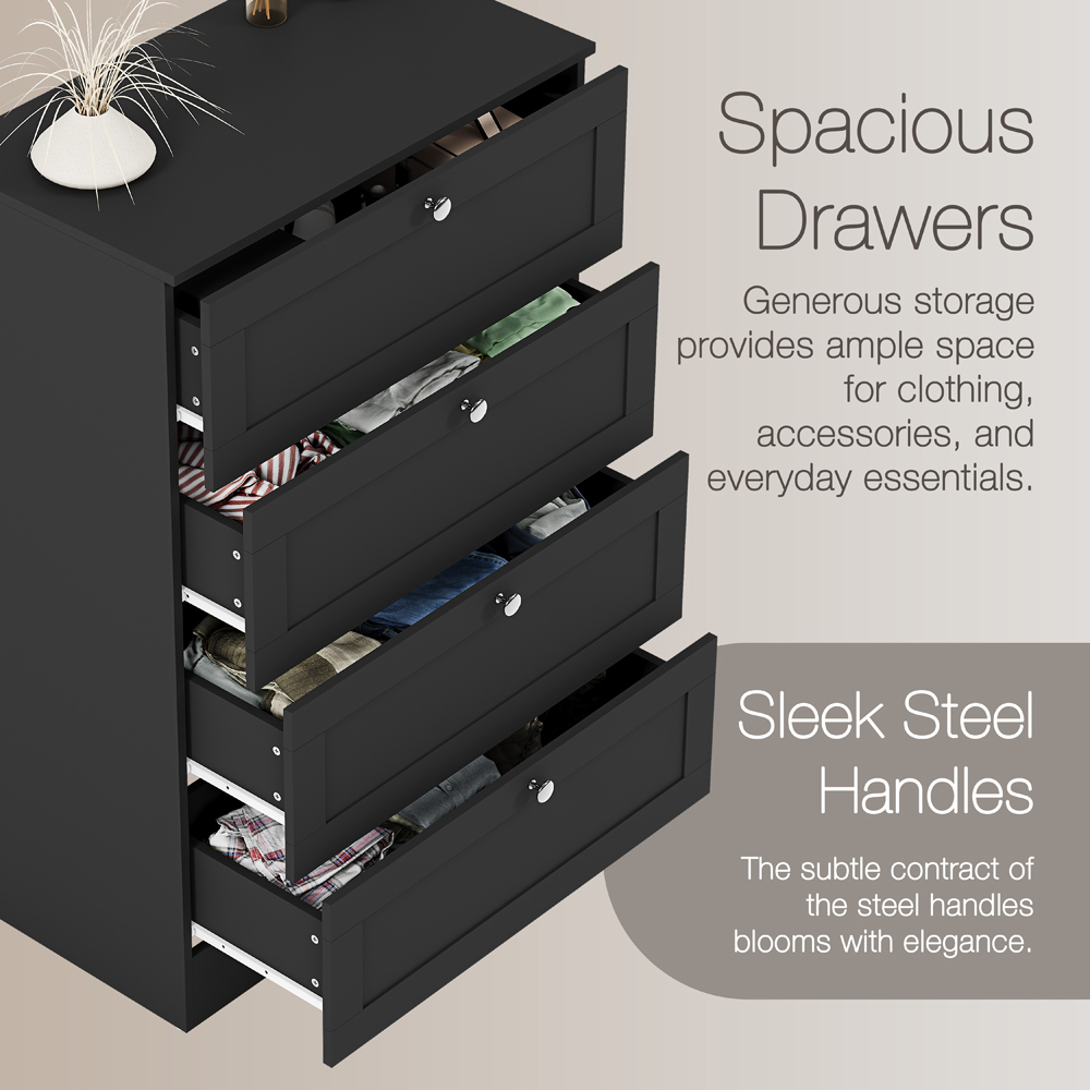 VIDA DESIGNS Altino 4 Drawer Black Shaker-Style Chest of Drawers Image 6
