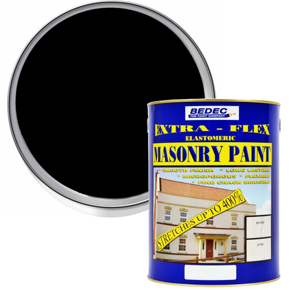 Bedec Black Extra Flex Elastomeric Masonry Paint 5L Image 1