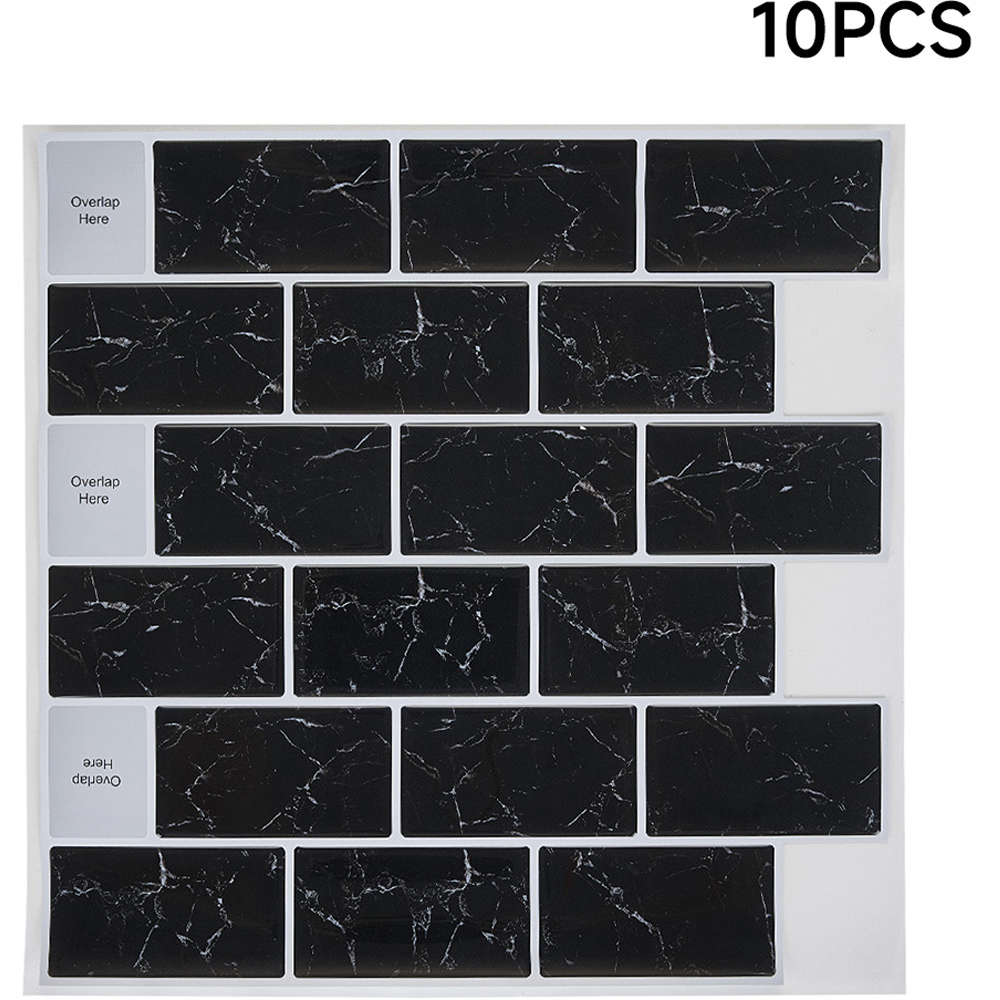Living and Home Marble Black Peel and Stick Wall Tile Sticker 10 Pack Image 7
