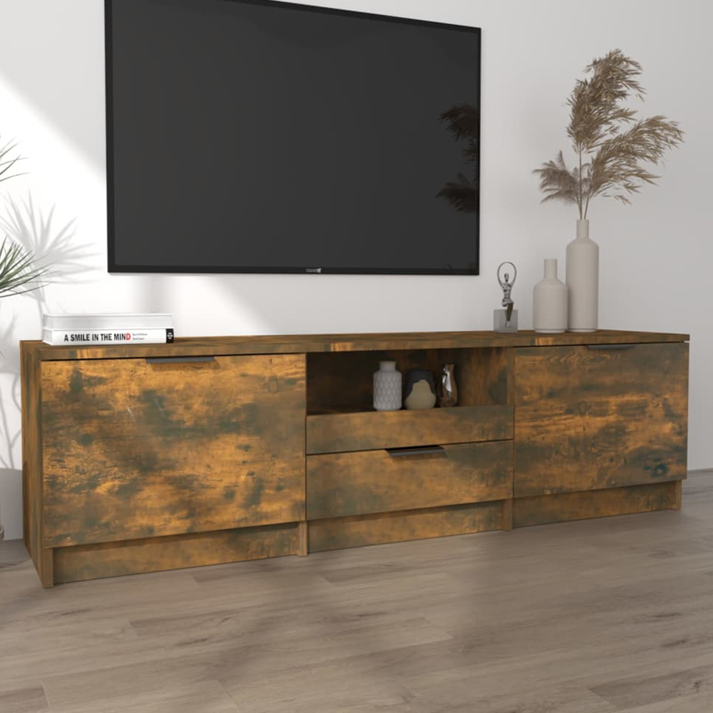 vidaXL 2 Door Single Drawer Single Shelf Smoked Oak TV Cabinet Image 1