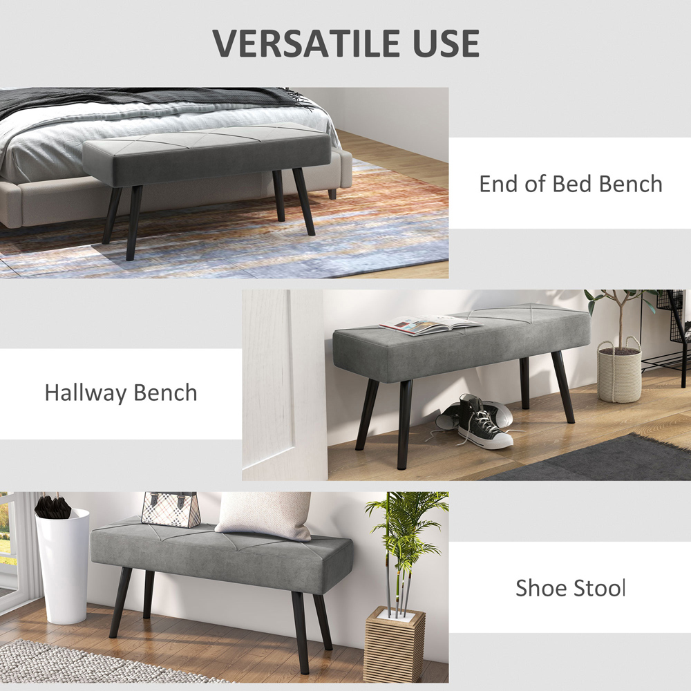 HOMCOM Grey Bed End Bench with X-Shape Design and Steel Legs Image 5