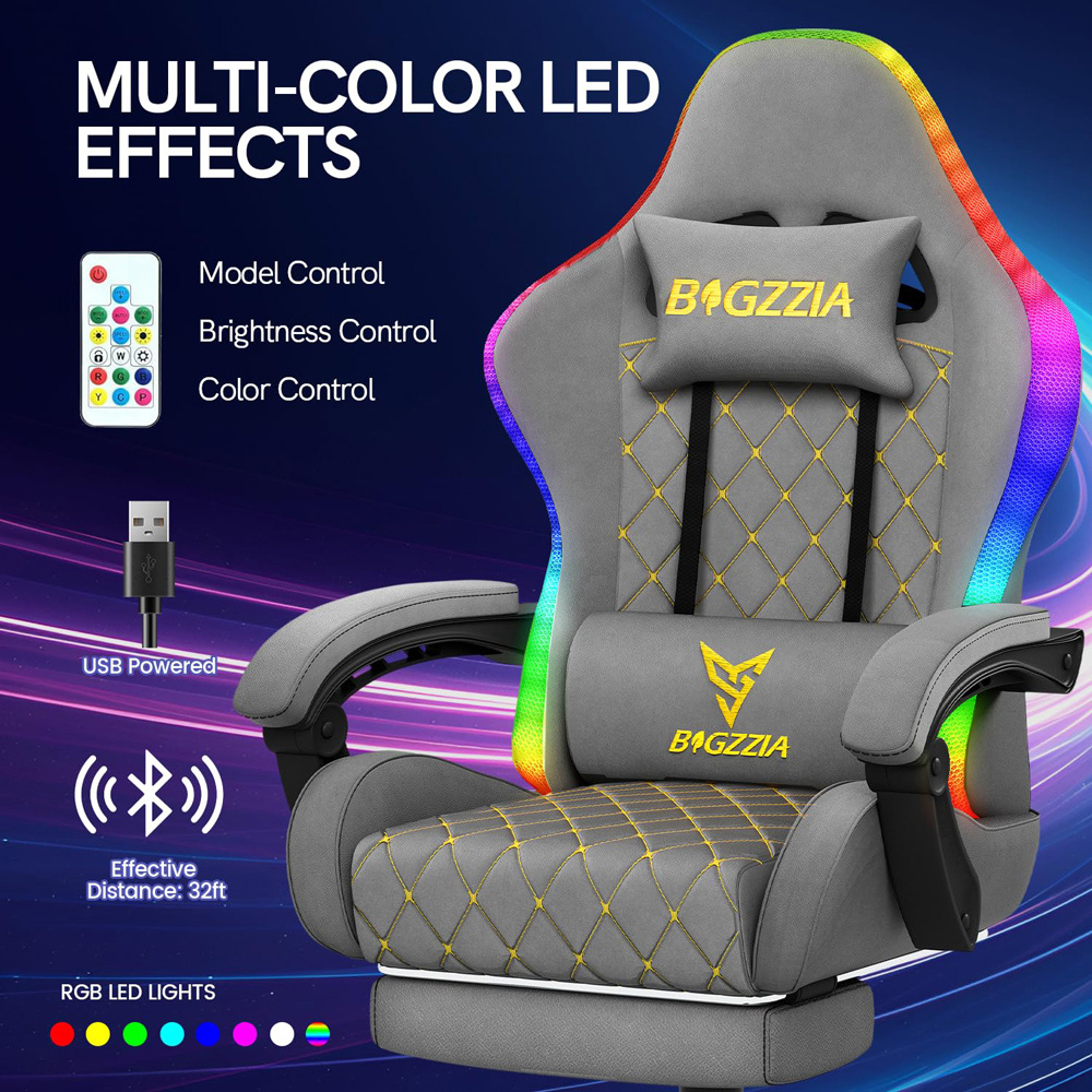 Rattrix Grey Reclining RGB Gaming Chair with LED Lights and Footrest Image 5