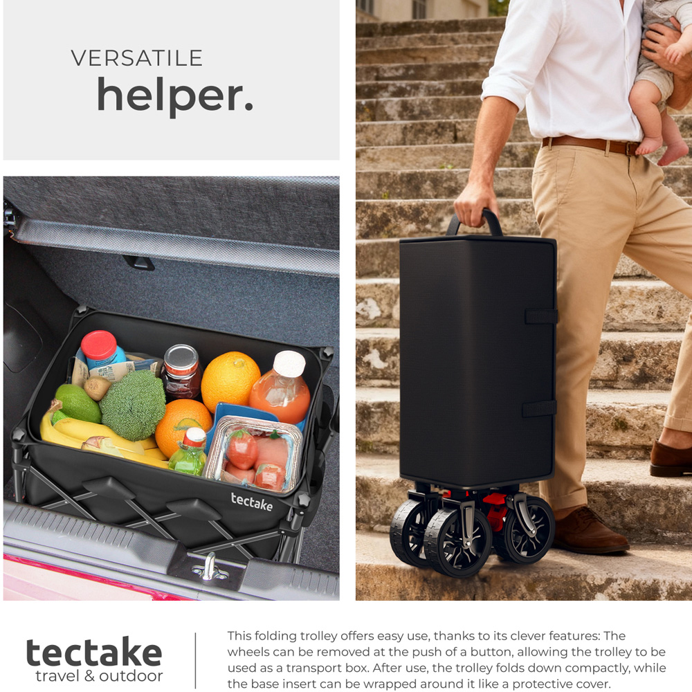 tectake RollRider 150L Black Folding Trolley with Telescopic Handle Image 7