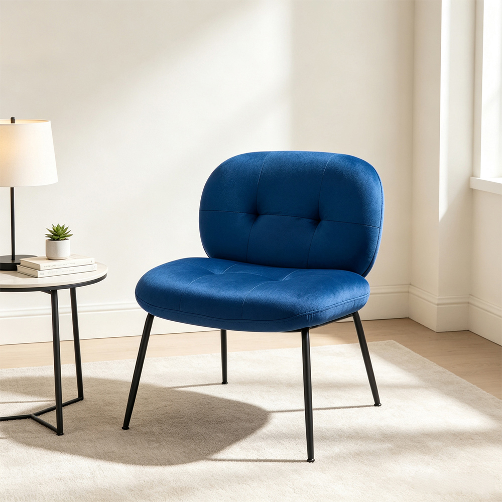 Living and Home Blue Soft Fabric Lounge Chair Image 8