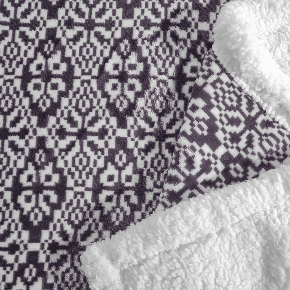 Velosso Charcoal Aztec Sherpa Backed Throw 130 x 180cm Image 3