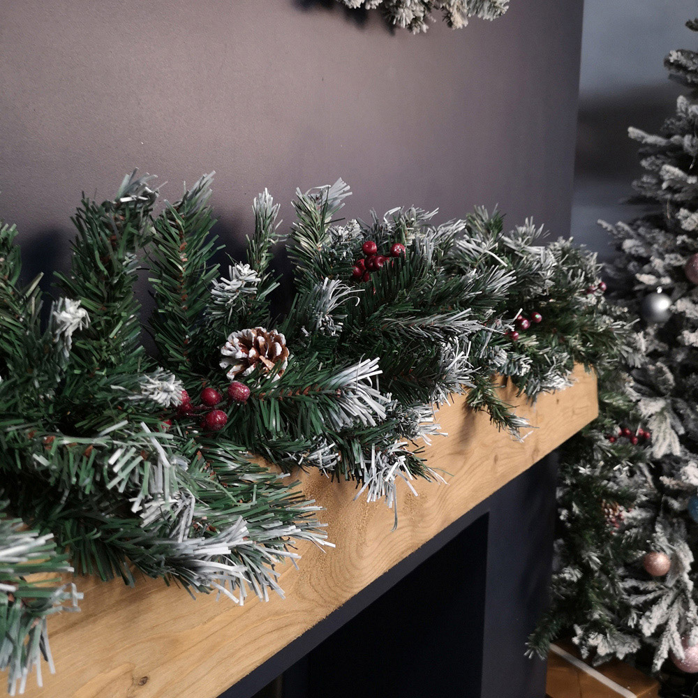 Samuel Alexander Mixed Needle Christmas Garland with Pine Cones and Red Berries 2.7m Image 5