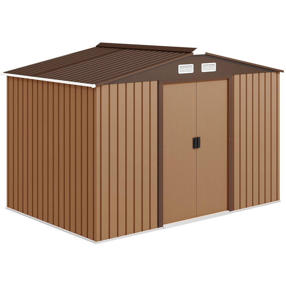 Outsunny 9 x 6ft Light Brown Metal Apex Garden Shed Image 1