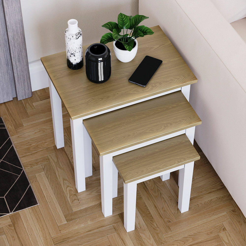 Vida Designs Yorkshire Oak and White Nest of Tables Set of 3 Image 4